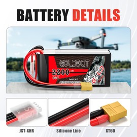 GOLDBAT 3S 11.1V Lipo Battery 2200mAh 80C XT60 Connector 3S Short Pack Battery for RC Car Vehicles RC Boat Drone Airplane Quadcopter Helicopter FPV (2 Pack)
