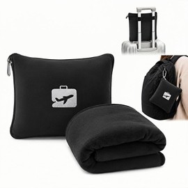 Almohada de Viaje 2 en 1, Cobija de Viaje para Avión (Negro)