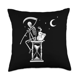 Ritual Moon Death Reaper and Girl Sit Under Moon Memento Mori Throw Pillow, 18x18, Multicolor