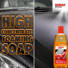 SONAX Car Wash Shampoo Concentrate 314300 | High-Foaming pH-Neutral Formula for Effective Cleaning | Safe on All Paint Wax Sealants & Coatings | Removes Dirt Grime and Road Film | 1L (33.3oz)
