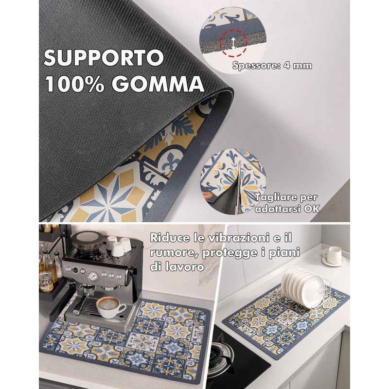 SOQKEEN Tappetino Assorbente Cucina 50x30 cm, Antiscivolo per Macchina da