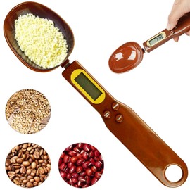 Cuchara Medidora Electrónica de Cocina 500/0,1 g de Precisión para Alimentos Balanza Digital de Peso Gramo, Cuchara de Medición con Pantalla LCD, Unidad de Soporte g/oz (con 2 Pilas AAA), (Marrón)