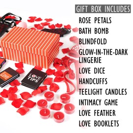 exciting Lives Romantic Conversation Hamper For Couples Gift for Valentines Day - Romantic Basket with Candles and Rose Petals - Romantic Wedding Anniversary Box – Steamy Anniversary Box for Couples,