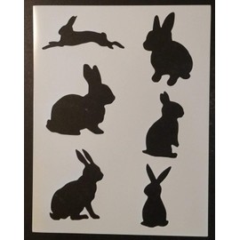 Reusable Sturdy Stencil Bunny Rabbit Rabbits 8.5" x 11" Cut Stencil Sheet (not Paper) Arts and Crafts Material Scrapbooking for Airbrush Painting Drawing