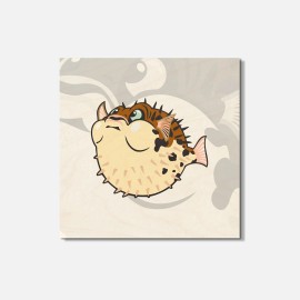 Unbranded Funny Puffer Fish Animal 4'' X 4'' Square Wooden Coaster