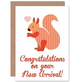 New Baby Arrival Congratulations Squirrel Art Sealed Greeting Card Plus Envelope Blank inside