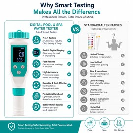 7-in-1 Digital Pool Water Tester for Maintenance – pH, Chlorine, ORP, TDS, EC, Salinity & Temperature Meter for Pools, Spas & Hot Tubs
