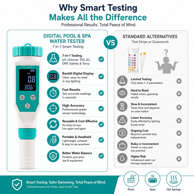 7-in-1 Digital Pool Water Tester for Maintenance – pH, Chlorine,