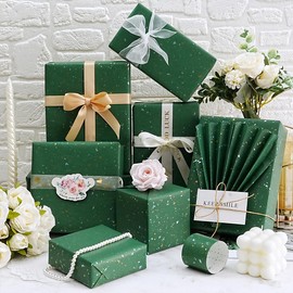 MAMUNU Green Wrapping Paper Roll - 17Inch × 33Feet, Green Christmas Wrapping Paper, Gold and Silver Foil Flake Design, Matte Gift Wrap Paper for Christmas Birthday Party Holiday and All Occasions