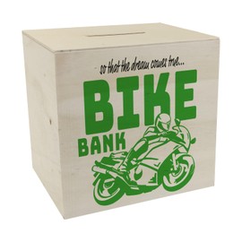 Bike Bank Money Box Made of Wood in Green on the Theme of Motorcycle Buying and Motorcycling Beautiful Money Box Gift for Money Foxes Who Like a Biker's Dreams or Make Their Own