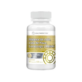 HEALTHADDICTION - Fórmula de Hongos Adaptógenos con Melena de León, Cordyceps, Cola de Pavo y Reishi, Enriquecido con Cúrcuma y Ginseng - 60 Cápsulas