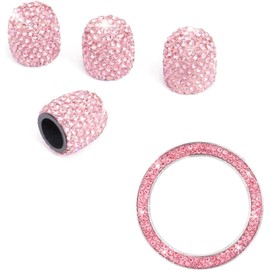 Anneome Juego de 5 Tapones de Válvula para Coche Gemas de Imitación, Cubre Boton de Encendido, Abs y Aleación de Zinc, Rosa