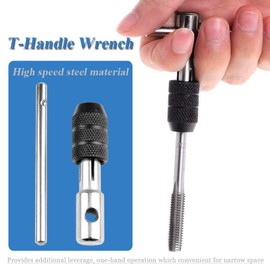 Bestgle T-tap Wrench Set, Adjustable T-Handle Tap Ratchet Holder Wrench with Metric M3 M4 M5 M6 M8 Taps Drill Bits, HSS Screw Treading Tool for Cutting Internal Threads