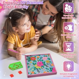 Kids Crafts for 6 7 8 9 10 Year Old Girl Gift Ideas, Arts and Crafts for Kids Age 6-8 10-12 Girls Toys Diamond Art Supplies for Kids 9-12 Diamond Painting with Wooden Frame Gifts for Girls Teen Adults