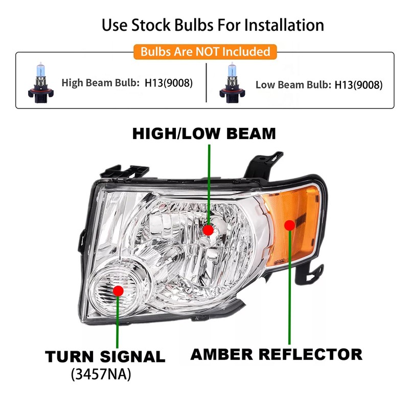 Pair Headlights Assembly DOT Approved For 2008-2012 Ford Escape Limited