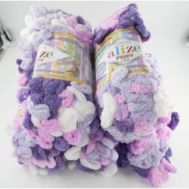 Alize Puffy Colour 5 x 100 g Knitting Wool, 500 g Finger Knit, Wool Super Bulky, Loop Wool, Knitting without Needle Batik (6305)