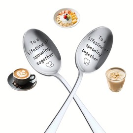 Couple Coffee Spoons Gifts for Husband Boyfriend Anniversary Bday Gifts for Girlfriend Wife Ice Cream Tea Spoon for Fiance Fiancee Wedding Gift Coffee Lover Birthday Engagement Gift 2 pcs