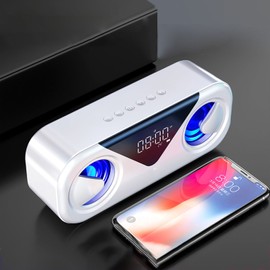 H9 Bluetooth Speaker Dual Speaker Temperature Display U Disk Playback Wireless Speaker with Alarm Clock for Home Desktop White