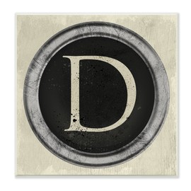 Stupell Industries Letter D Initial Vintage Typewriter Key Shape, Designed by Daphne Polselli Wall Plaque, 12 x 12, Beige