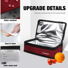 Aosbos Insulated Lunch Bag Small Lunch Box for Women Kids Lunch Bags for Girls Portable Soft Tote Bags Mini Cooler Lunch Pail Reusable Thermal Lunch Boxes Meal Prep Containers Work Office School Red
