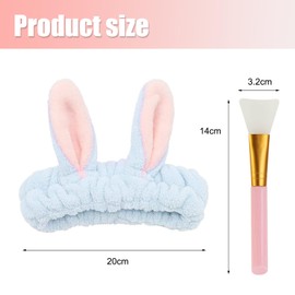 RTRTGS Pack of 3 Hair Bands for Make-Up, Women's Cosmetic Headband, Elastic Coral Fleece Hair Bands for Washing Face, Spa, Yoga, Sports, Beauty, Beige, Blue, Pink, with a Mask Brush