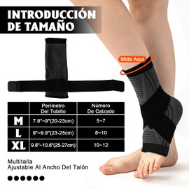 YINGDIHUT 1 Par Ajustable Tobillera para Esguince Ortopédica, Tobilleras Deportivas de Compresión, Esguinces Antideslizante Soporte de Tobillo Súper Elástico Transpirable，para Fitness、Tensión en el Tobillo (Negro-L)