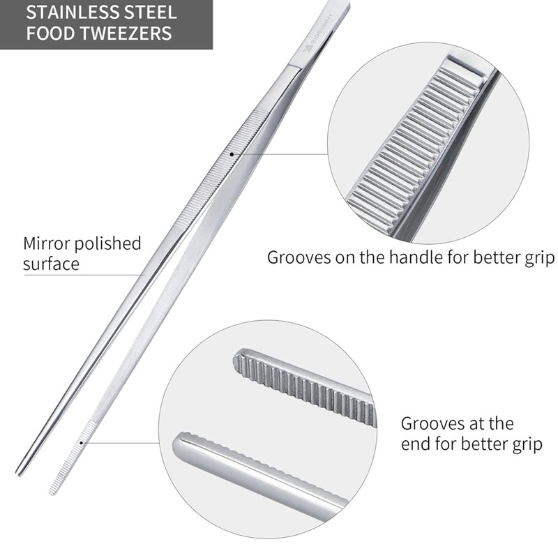 Professional Stainless Steel Tweezers Set, 25-30 cm Length, 4-Piece, Serrated