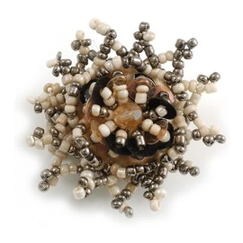 Avalaya 45mm Antique White/Hematite Grey Glass and Sequin Star Flex Ring/Size M