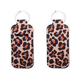 Leopard Lipstick Holder Keychain for Women Chapstick Holder for Badge Reel Lipstick Holder Case Keychain for Purse Bag Accessories for Women Girls Lip Balm Keychain for Handbags Wallet