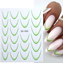 12 Sheets Gradient French Line Nail Stickers Colorful French Tip Nail Decals Self-Adhesive Designs Nail Art Stickers for Women DIY Nails Decorations Nail Art Decals Accessories