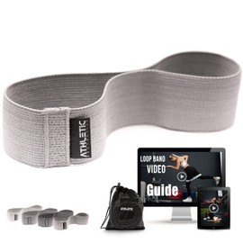 ATHLETIC AESTHETICS Premium Fabric Fitness Bands [Textile Fitness Band (Grey) Single & as a Set + Bag and Video Course] Mini Band Fitness Band Training Band - Sports Bands Resistance Bands for Booty