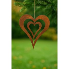 Der-Porzellan-Laden Two Hearts for Hanging Made of Metal, Patina Decorative Heart 11 x 15 cm, Romantic Heart Pendant for Rustic or Modern Decoration, Weatherproof and Durable
