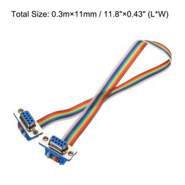 MECCANIXITY 2 Pcs IDC Rainbow Wire Flat Ribbon Cable DB9 Female to DB9 Female 11.8 Inch Length 2.54mm Pitch Breadboard Jumper Wires for Electronic Projects