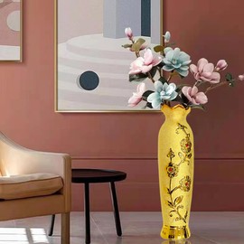 19 Inches Tall Floor Vase Extra Large Ceramic Decorative Vase Handmade Gold Floor Vase for Living Room Office Decor (HE48)