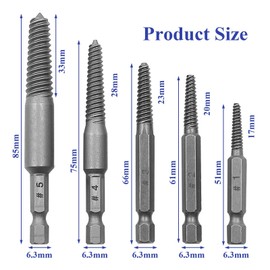 Bamyli 10 Pcs Screw Extractor Set,1/4 Inch Hex Bolt Damaged Screw Extractor Set,Stripped Drill Bit Screw Removal Tool for Removing Broken Bolts,Studs(5 Size)