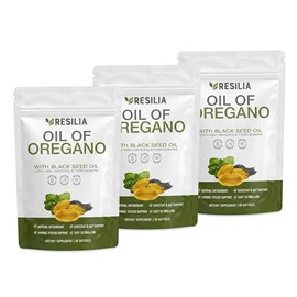 Resilia Oil Of Oregano Softgels with Black Seed Oil – 300mg Oregano Extract & 200mg Black Seed Oil Per Serving – Non-GMO, Gluten-Free Softgels – 180 C
