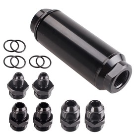 BARTOO Universal 50MM 100 Micron Inline Fuel Filter with 6AN 8AN 10AN Adapter For Filtering Gasoline, Diesel, E85-Black