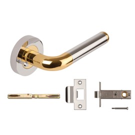 Excel Architectural 3630-PRV Orbit Door Handles & Push Button Privacy Latch, Polished Brass/Chrome