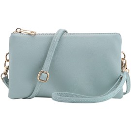 Bandolera de piel vegana con múltiples bolsillos y ranuras para tarjetas, correa de muñeca extraíble y correa ajustable para el hombro, Azul ópalo, Small