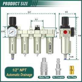 BOGERDACK Industrial Grade 4-Stage Air Drying System, 1/2" NPT with Auto Drain, Desiccant Dryer, Air Regulator, Particulate Filter and Coalescing Filter for Paint Spray, Plasma Cutter