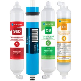 SpiroPure SP-RO425 Portable RO DI Filter Replacement Set for Aquariums Reefs; 4-Stage Apartment RO Countertop RO Filter Set 150 GPD Reverse Osmosis Membrane, Deionization