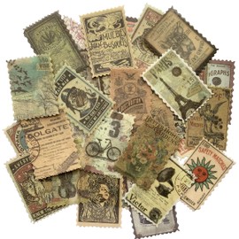 Cotrida 60pcs Vintage Postage Stamp Stickers, Aesthetic Modern Deco Paper Sticker for Scrapbooking, Journaling Supplies, Planners, Kid DIY Art Crafts