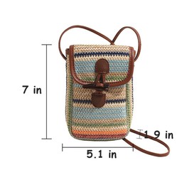 Rainbow Crossbody Bag for Women Summer Beach Phone Purse with Magnetic Closure, Lightweight Woven Straw Shoulder Bag for Vacation & Music Festivals