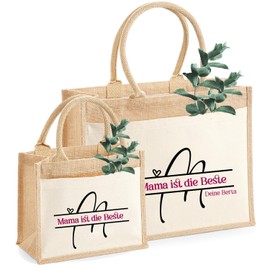 AMBERGER DESIGN by A&M Osterhage amd Jute-Tasche "Beste Mama Oma Mutti Tante" personalisiert Geschenk-Tasche Jute-Beutel Nachhaltig Muttertag Geschenkidee Größe S oder M
