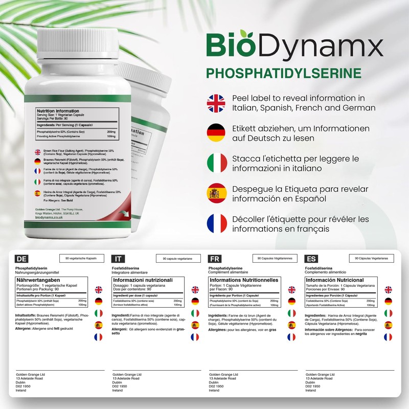 BioDynamx Phosphatidylserine | 90 Highly Effective Vegan Phosphatidylserine Capsules -