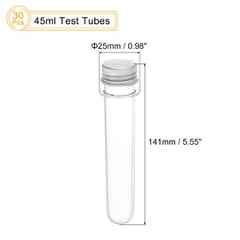 PATIKIL 45ml Plastic Test Tubes with Screw Caps, 30Pcs 141x25mm Tubes for Scientific Party Decoration Candy Bead Storage Bath Salt Lab Use, Silver Tone