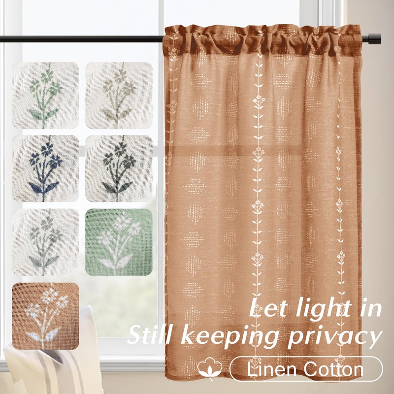 Lino Rosa Short Curtains for Windows Bedroom 2 Panels,Farm House