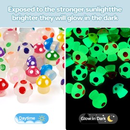 Beadthoven 28Pcs Luminous Mini Resin Mushrooms, Glowing Mushroom Figurines Miniature Sculpture Colorful Cute Cabochons Little Mushroom Ornaments for Micro Fairy Garden Dollhouse Landscape Decoration