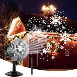 IUSEIT Christmas Snowflake Projector Lights,Led Snowflake Lights Indoor Outdoor, Waterproof House Projector Lights with Clear White Snowflakes for Holiday Xmas Party Yard Decor