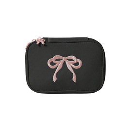 MakeMeChic Women's Cosmetic Bags Bow Makeup Bag Clutch Toiletry Bags with Zipper Closure Black One-Size